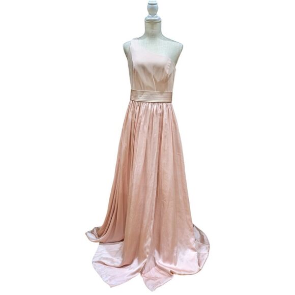 NWT Vera Wang White Blush Pink One Shoulder Gown Prom/Bridesmaids Dress Size 6 - Picture 4 of 13